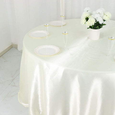 Satin 132" Round Tablecloth Ivory - Stylish Seamless Table Cover