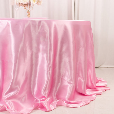 Satin 132" Round Tablecloth Pink - Stylish Seamless Table Cover