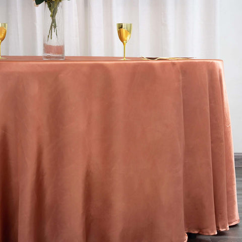 Satin 120" Round Tablecloth Terracotta (Rust) - Stylish Seamless Table Cover