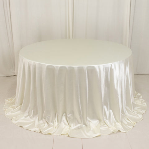Scuba Round 132" Tablecloth Shimmering Pearl White - Wrinkle Free, Stain Resistant & Seamless Table Cover