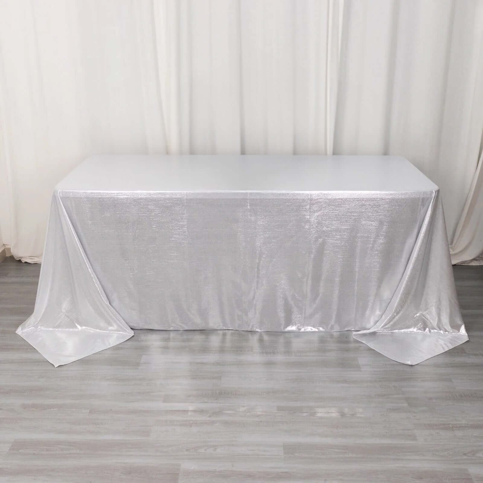 Sequin Dots Polyester 90"x132" Rectangle Tablecloth Shimmering Silver - Seamless, Glittering & Wrinkle Free Table Cover