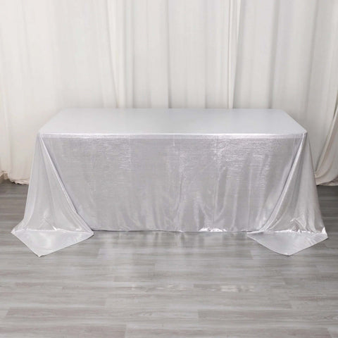 Sequin Dots Polyester 90"x132" Rectangle Tablecloth Shimmering Silver - Seamless, Glittering & Wrinkle Free Table Cover