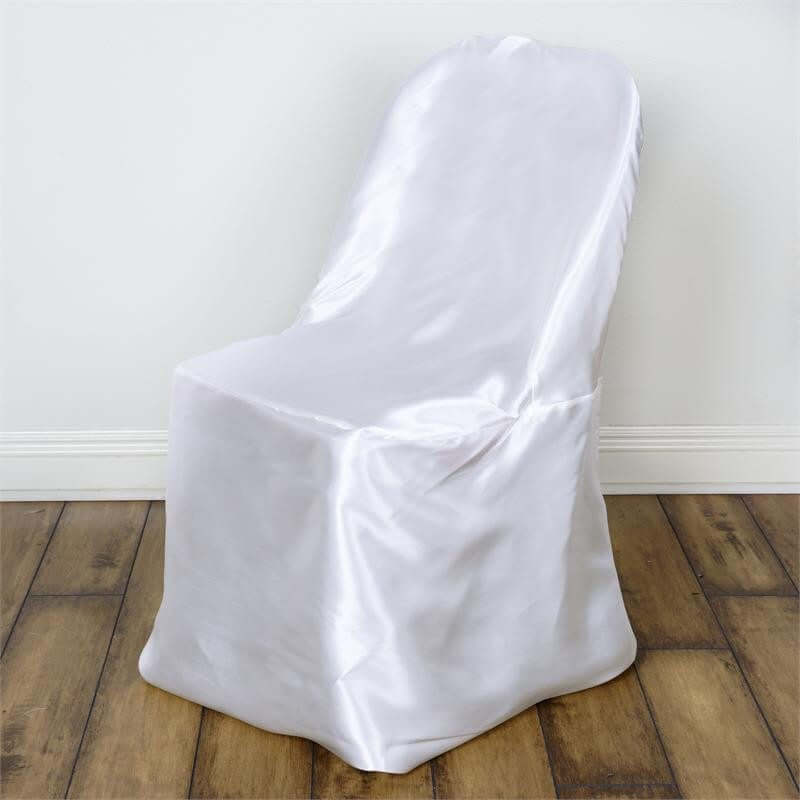 Satin Chair Covers for Folding Chairs White with Glossy Sheen - Stylish Reusable Covers for Formal Gatherings