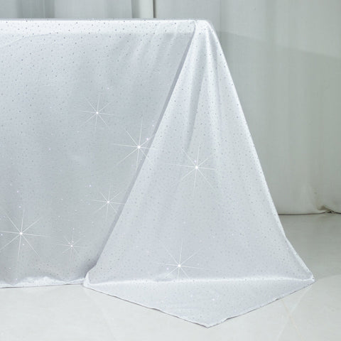 Scuba Rectangular Tablecloth 90"×156" White with Rhinestone Accents – Seamless, Wrinkle-Free, Stain-Resistant Event Linen