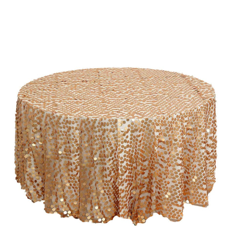 Sequin 120" Round Tablecloth Matte Champagne - Seamless Big Payette Table Cover