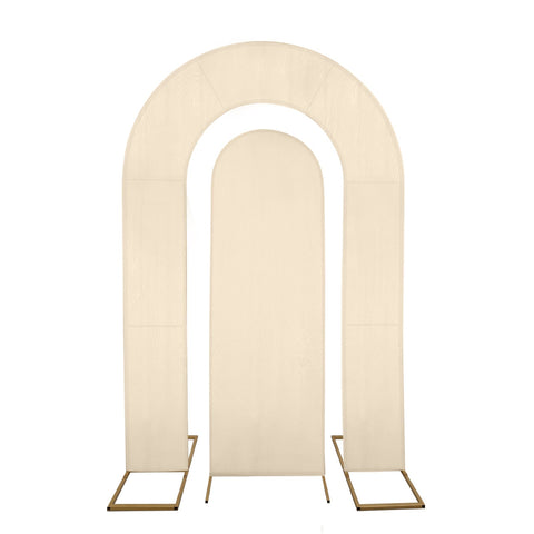 Set of 2 Beige Spandex Fitted Wedding Arch Covers for Round Top and Double Arch Chiara Backdrop Stands - 6ft,8ft