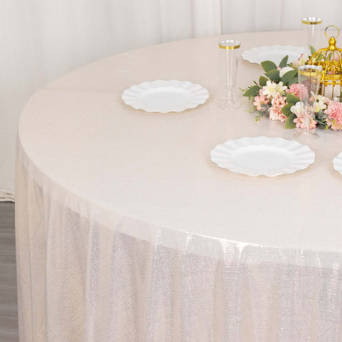 Sequin Dots Polyester Round 120" Tablecloth Shimmering Beige - Wrinkle Free & Sparkling Table Cover