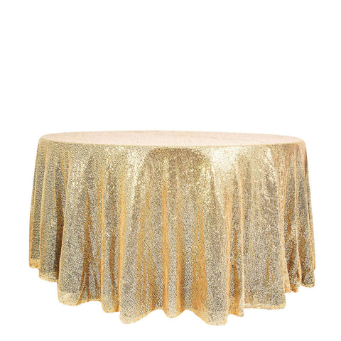 Sequin 120" Round Tablecloth Champagne - Seamless Glittering Table Cover