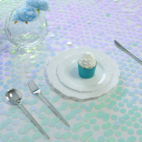 Sequin 90"x132" Rectangle Tablecloth Iridescent Blue - Seamless Big Payette Table Cover