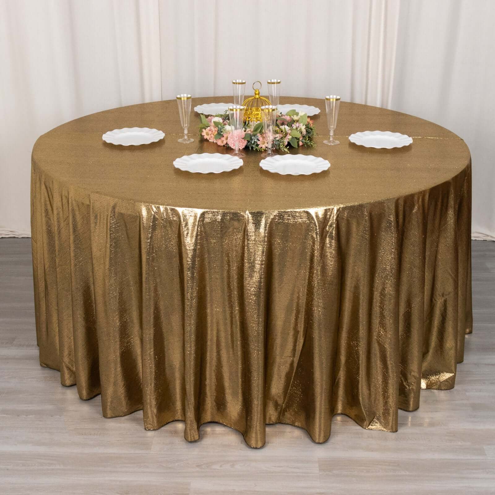 Sequin Dots Polyester Round 120" Tablecloth Shimmering Antique Gold - Wrinkle Free & Sparkling Table Cover