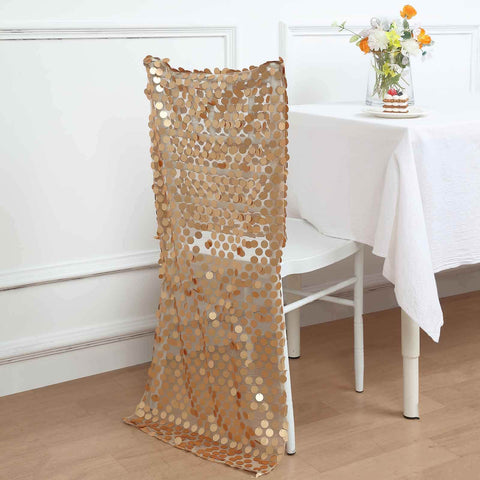 Sequin Chair Slipcover Big Payette Design for Chiavari Chairs Matte Champagne - Glittering Chair Back Cover