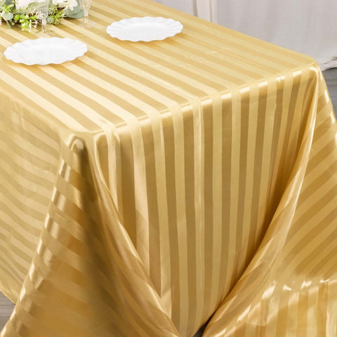 Satin Striped 90"x132" Rectangular Tablecloth Champagne - Seamless Silky Smooth Table Cover