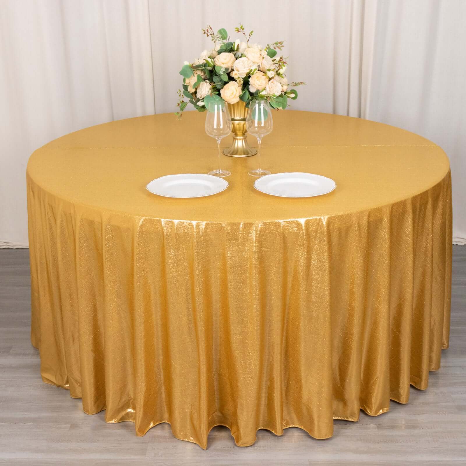 Sequin Dots Polyester Round 120" Tablecloth Shimmering Gold - Wrinkle Free & Sparkling Table Cover for Stylish Event Decor