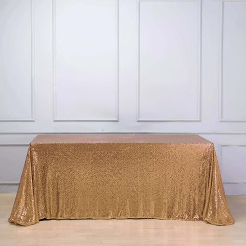 Sequin 90"x156" Rectangle Tablecloth Gold - Seamless Twinkling Design for Chic Celebrations