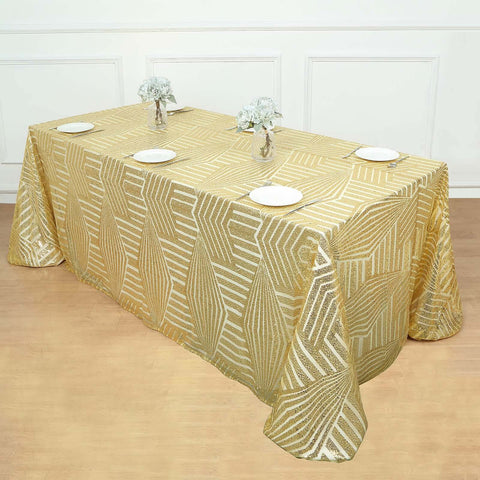 Sequin 90"x132" Rectangle Tablecloth Gold - Seamless Diamond Design for Upscale Events