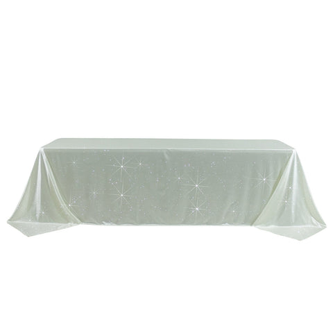 Scuba Rectangular Tablecloth 90"×156" Pearl White with Rhinestone Accents – Seamless, Wrinkle-Free, Stain-Resistant Event Linen