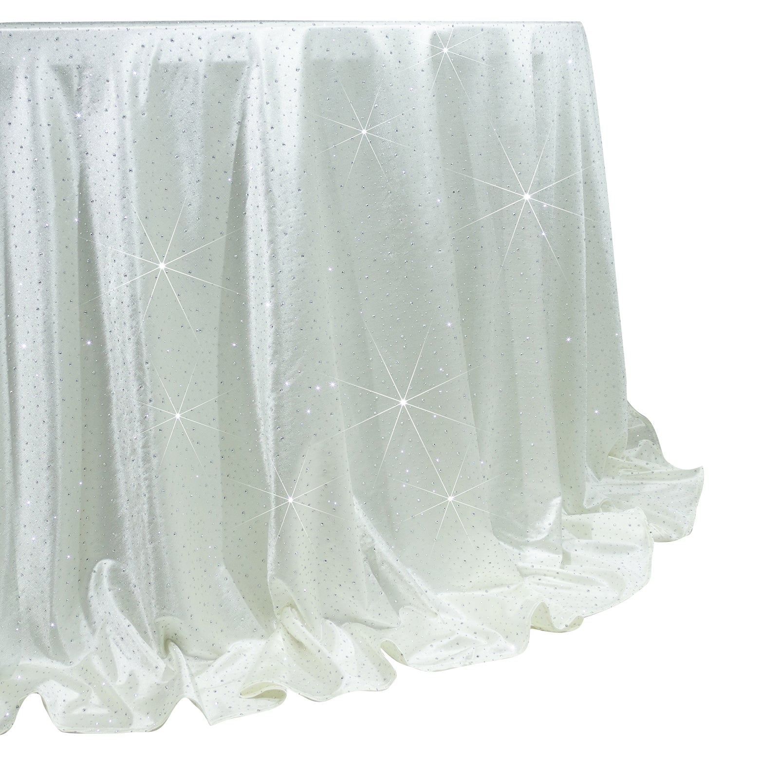 Scuba Round Tablecloth 132″ Pearl White with Rhinestone Accents – Seamless, Wrinkle-Free, Stain-Resistant Event Linen