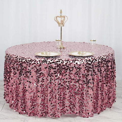 Sequin 120" Round Tablecloth Pink - Seamless Big Payette Table Cover