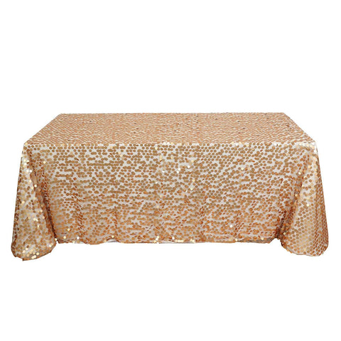 Sequin 90"x132" Rectangle Tablecloth Matte Champagne - Seamless Big Payette Table Cover