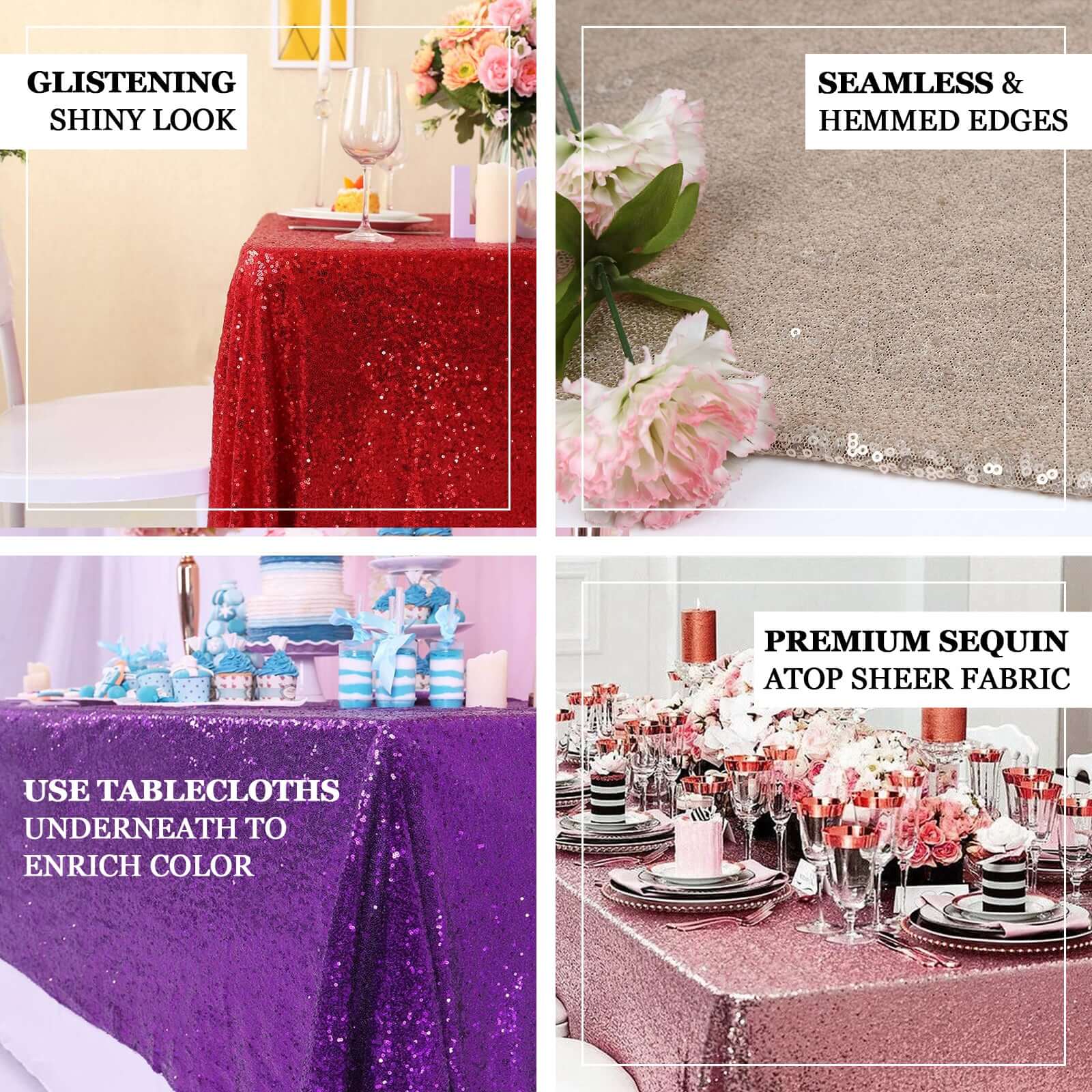 Sequin 60"x126" Rectangle Tablecloth Silver - Glittering Finish Table Cover