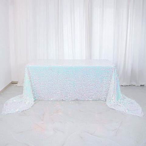 Sequin 90"x156" Rectangle Tablecloth Iridescent Blue - Seamless Big Payette Table Cover