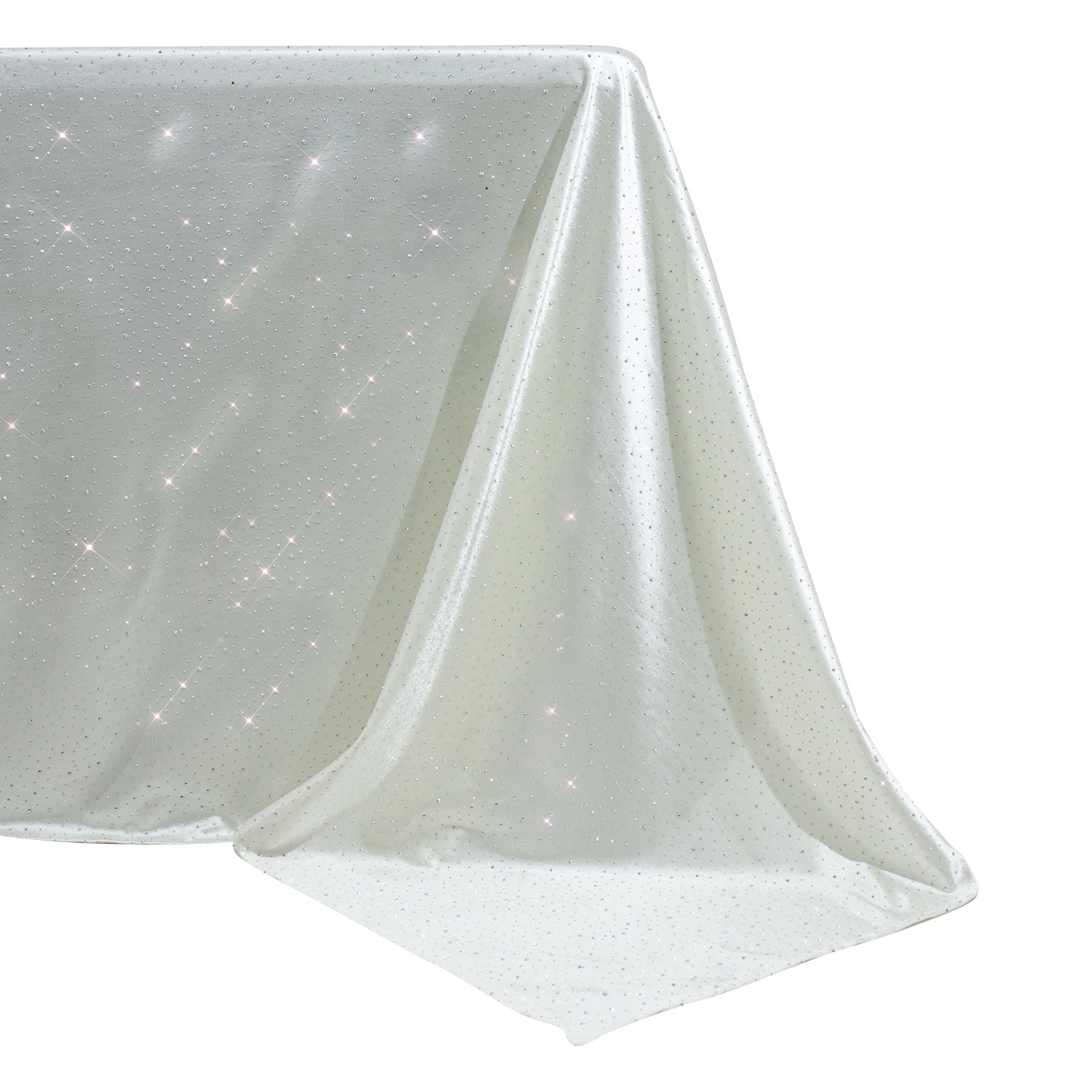 Scuba Rectangular Tablecloth 90"×132" Pearl White with Rhinestone Accents – Seamless, Wrinkle-Free, Stain-Resistant Event Linen