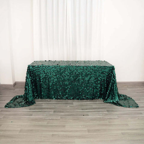 Sequin 90"x156" Rectangle Tablecloth Hunter Emerald Green - Seamless Big Payette Table Cover