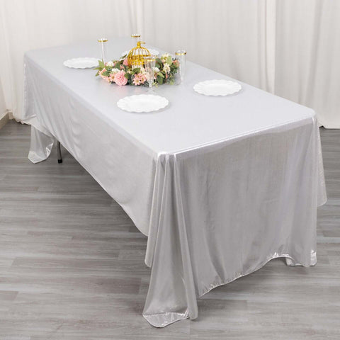 Sequin Dots Polyester 60"x126" Rectangle Tablecloth Shimmering Silver - Wrinkle Free & Sparkling Table Cover