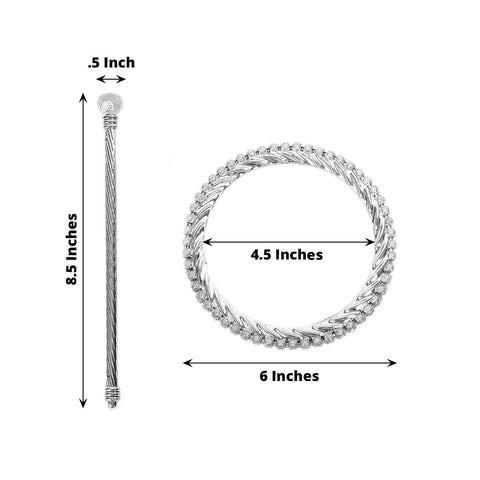 Set of 2 6" Silver Acrylic Braided Barrette Style Curtain Tie Backs With Crystal Diamond Studded Edge, Round Backdrop Drapery Brooch Holdbacks