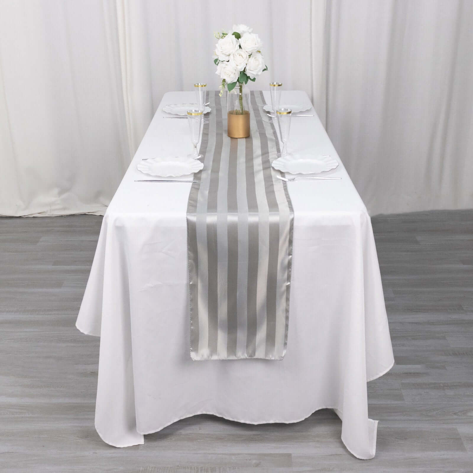 Satin 12"x108" Table Runner Silver Stripe - Stripe Table Decor