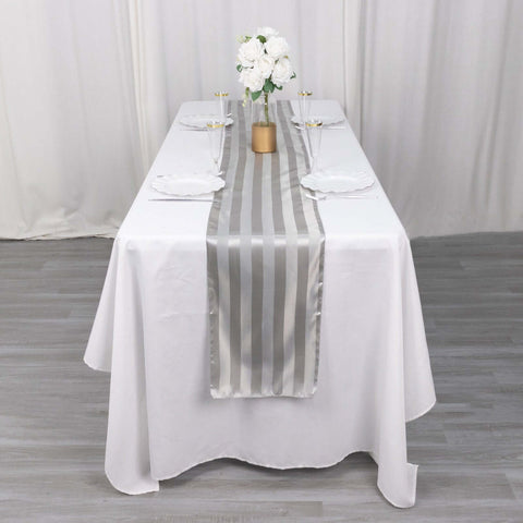 Satin 12"x108" Table Runner Silver Stripe - Stripe Table Decor