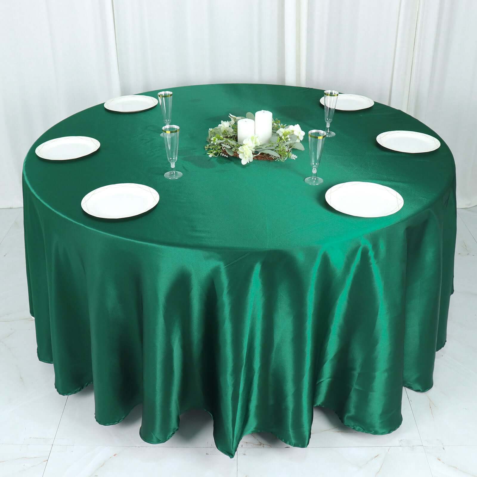 Satin 108" Round Tablecloth Hunter Emerald Green - Smooth and Lustrous Table Cover