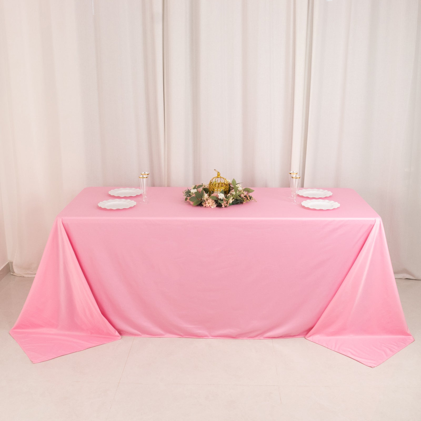 Scuba Rectangular 90"x132" Tablecloth Pink - Wrinkle Free, Stain Resistant & Seamless Table Cover
