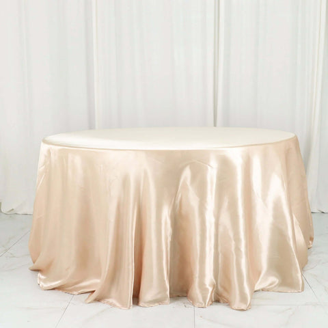 Satin 132" Round Tablecloth Beige - Stylish Seamless Table Cover