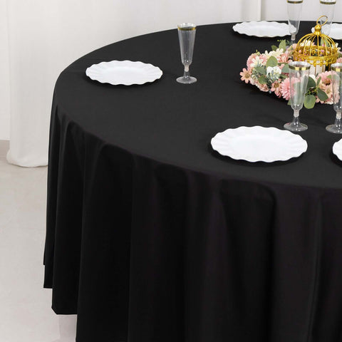 Scuba Round 108" Tablecloth Black - Wrinkle Free & Stain Resistant Table Cover for Exquisite Events