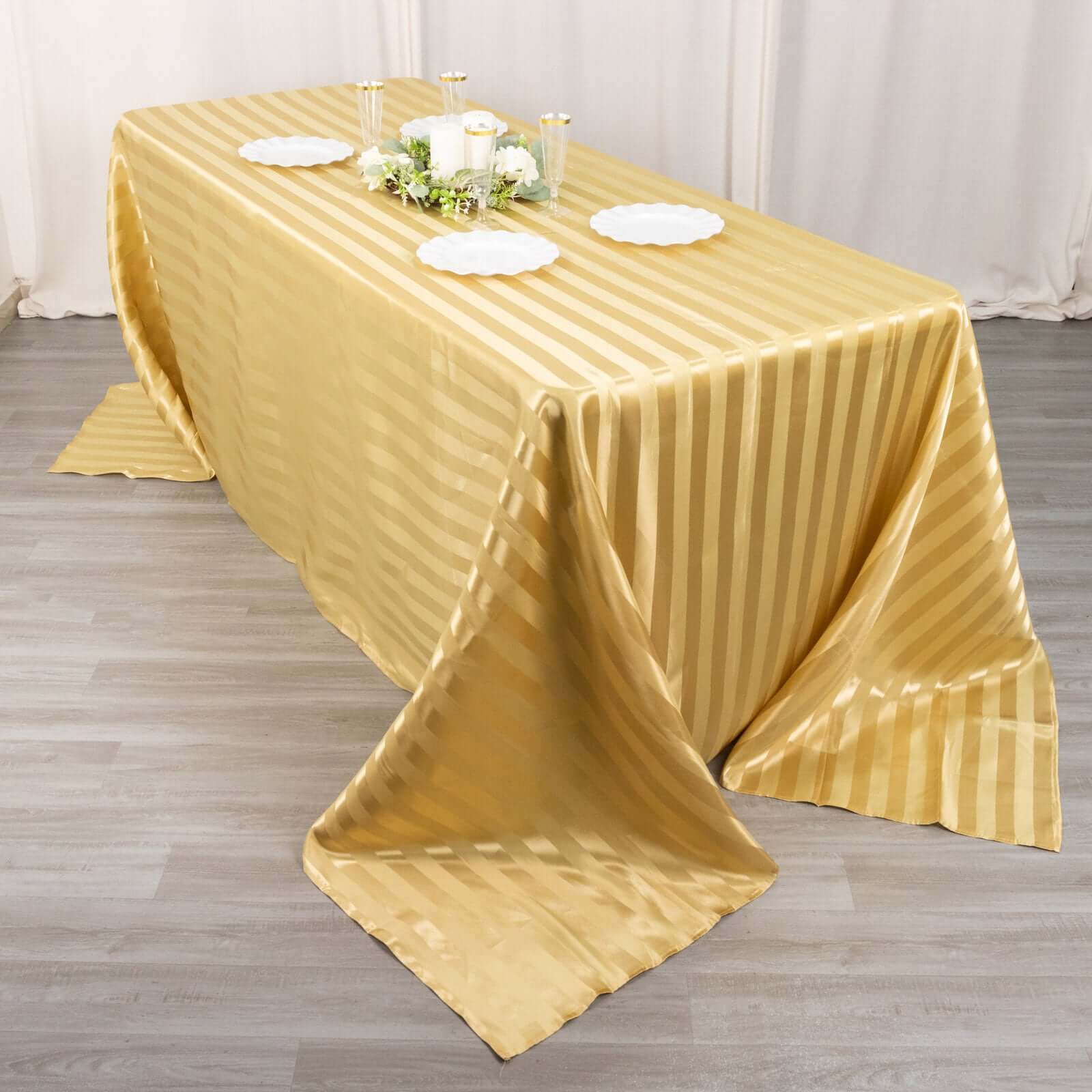 Satin Striped 90"x132" Rectangular Tablecloth Champagne - Seamless Silky Smooth Table Cover