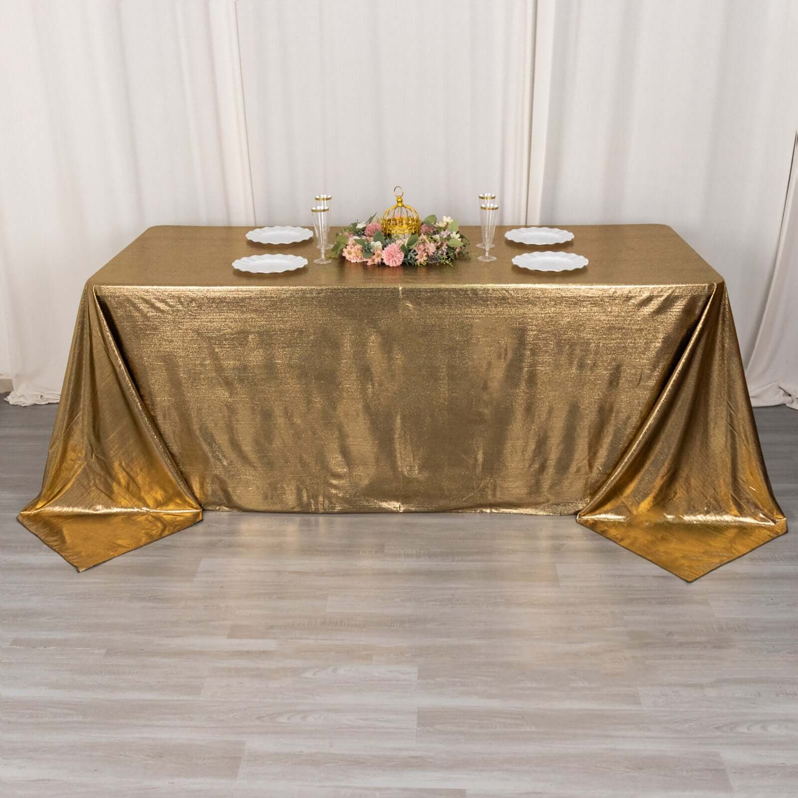 Sequin Dots Polyester 90"x132" Rectangle Tablecloth Shimmering Antique Gold - Seamless, Glittering & Wrinkle Free Table Cover