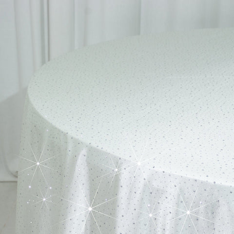 Scuba Round Tablecloth 132″ Pearl White with Rhinestone Accents – Seamless, Wrinkle-Free, Stain-Resistant Event Linen