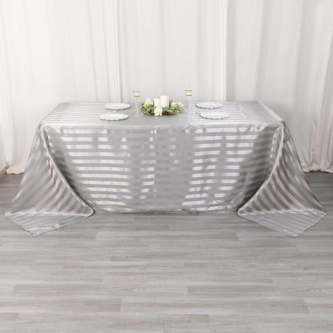 Satin Striped 90"x132" Rectangular Tablecloth Silver - Seamless Silky Smooth Table Cover