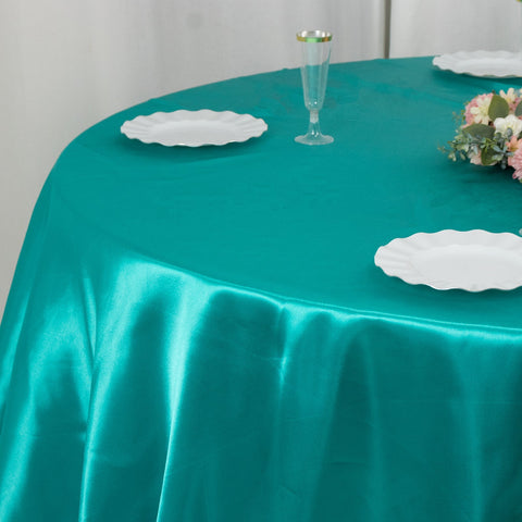 Satin 132" Round Tablecloth Turquoise - Stylish Seamless Table Cover