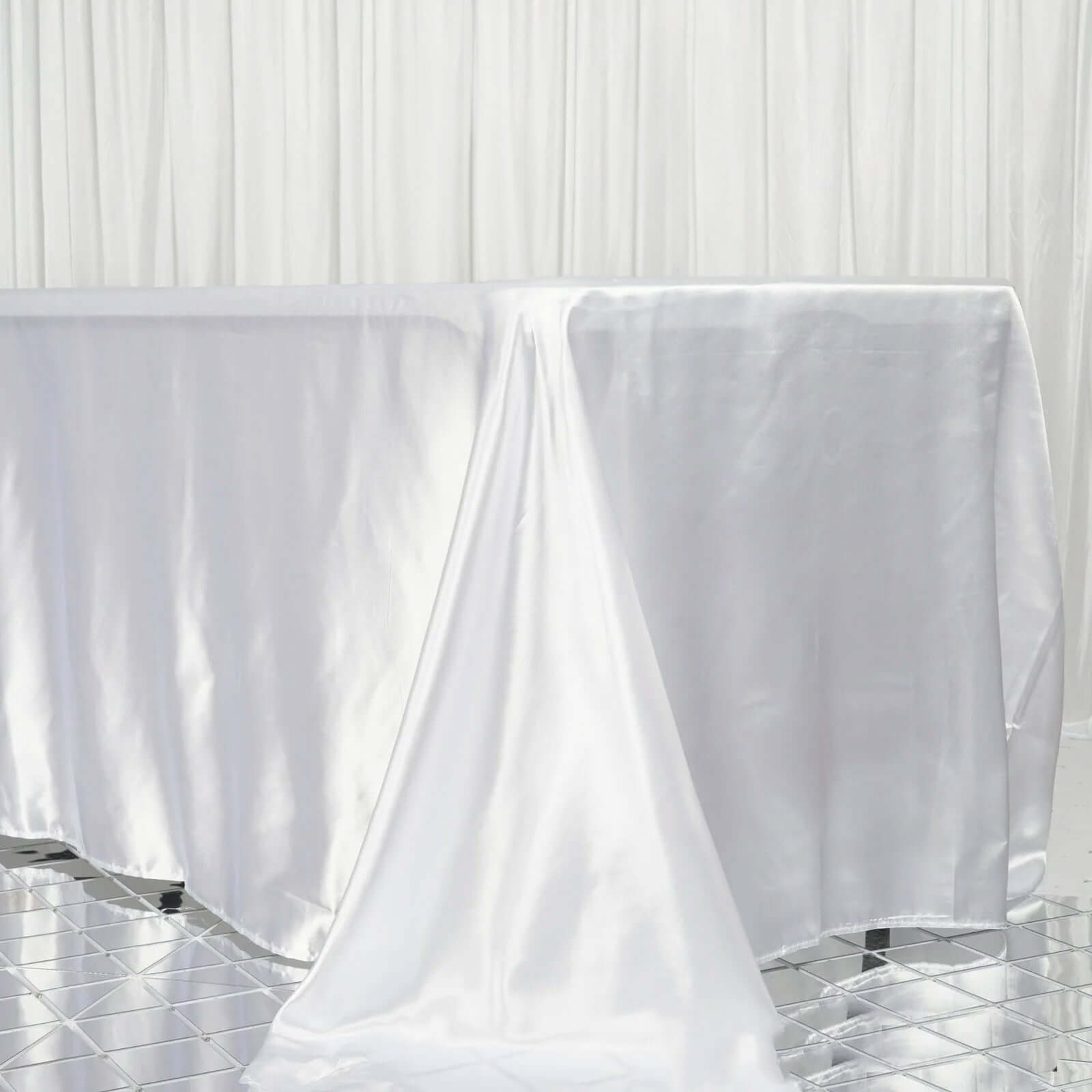 Satin Rectangular 90"x156" Tablecloth White - Seamless Stylish Table Cover for Wedding & Event Decoration