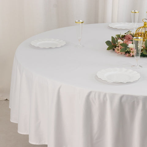Scuba Round 90" Tablecloth White - Wrinkle Free & Stain Resistant Table Cover for Weddings and Banquets