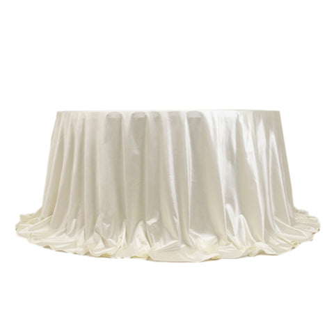 Scuba Round 132" Tablecloth Shimmering Pearl White - Wrinkle Free, Stain Resistant & Seamless Table Cover
