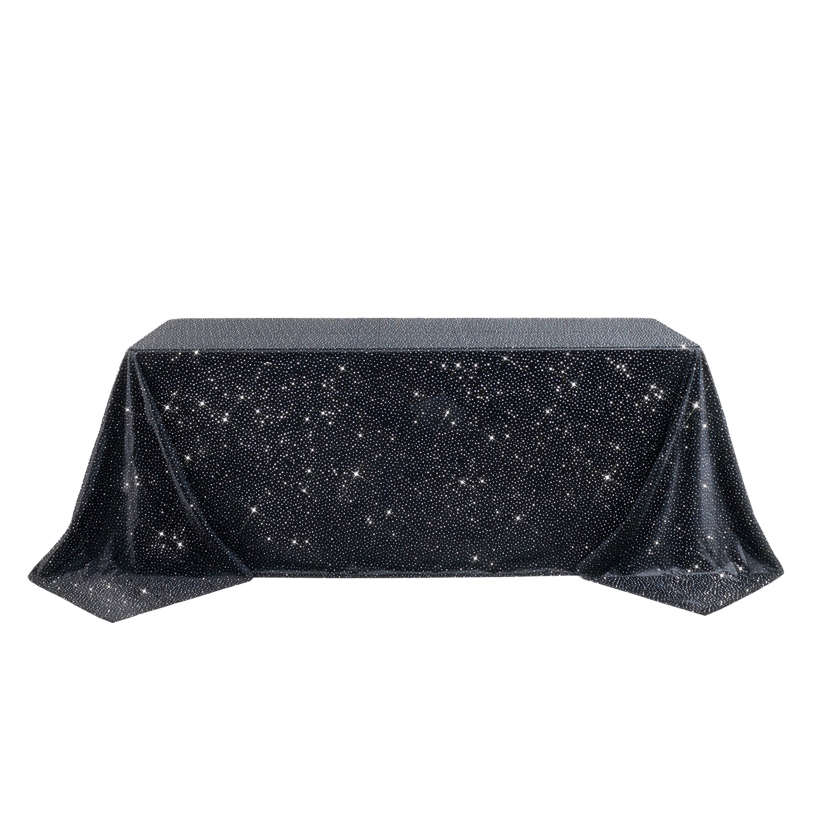 Scuba Rectangular Tablecloth 90"×132" Black with Rhinestone Accents – Seamless, Wrinkle-Free, Stain-Resistant Event Linen