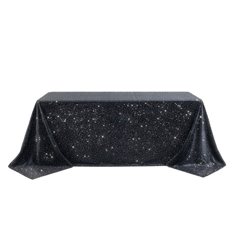 Scuba Rectangular Tablecloth 90"×132" Black with Rhinestone Accents – Seamless, Wrinkle-Free, Stain-Resistant Event Linen