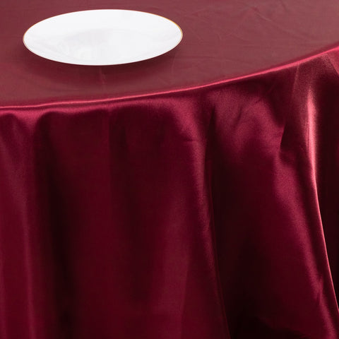 Satin 132" Round Tablecloth Burgundy - Stylish Seamless Table Cover