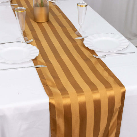 Satin 12"x108" Table Runner Gold - Stripe Table Decor