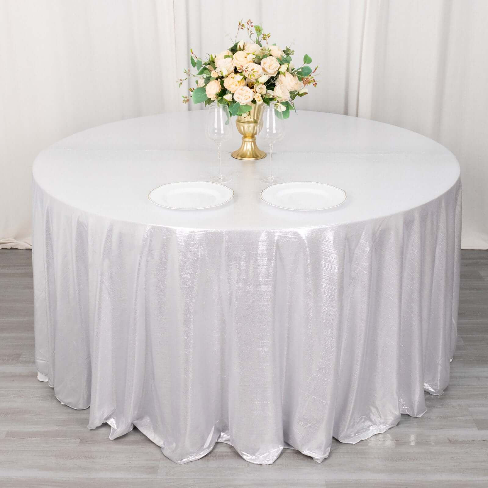 Sequin Dots Polyester Round 120" Tablecloth Shimmering Silver - Wrinkle Free & Sparkling Table Cover