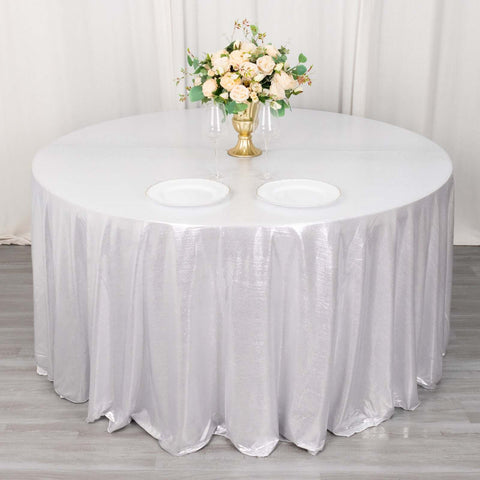 Sequin Dots Polyester Round 120" Tablecloth Shimmering Silver - Wrinkle Free & Sparkling Table Cover
