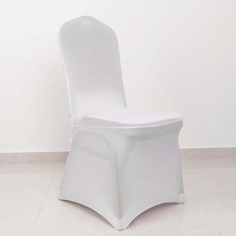 Satin Rosette Chair Cover for Banquet Chairs White - Stylish Stretch Fitted Slip-On Design for Sophisticated Gatherings